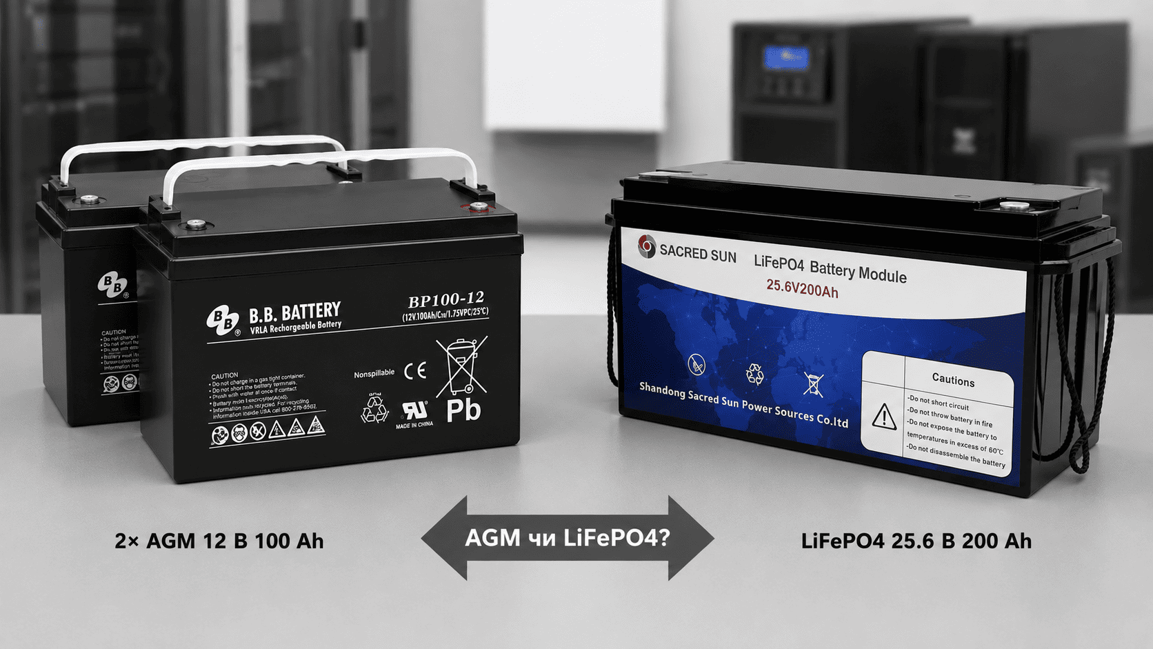 Порівняння AGM 24В 200Ah та LiFePO4 24В 200Ah: корисна енергія, вага та автономність