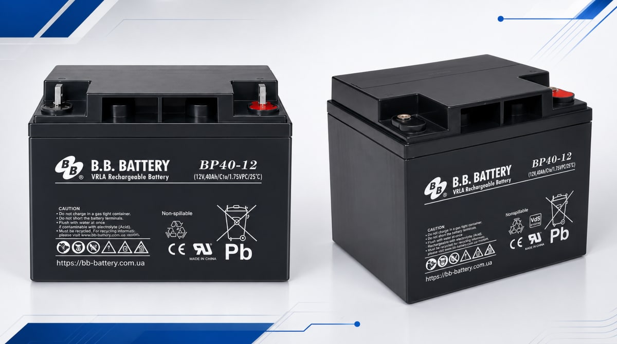 BB Battery BP40-12 у фронтальному та кутовому ракурсі для перевірки корпусу і клем