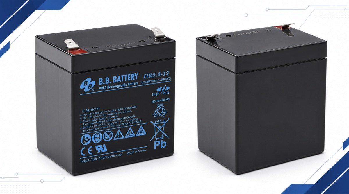 Акумулятор B.B. Battery HR5.8-12 12В 5.8Аг: вигляд спереду та зворотного боку з клемами F2